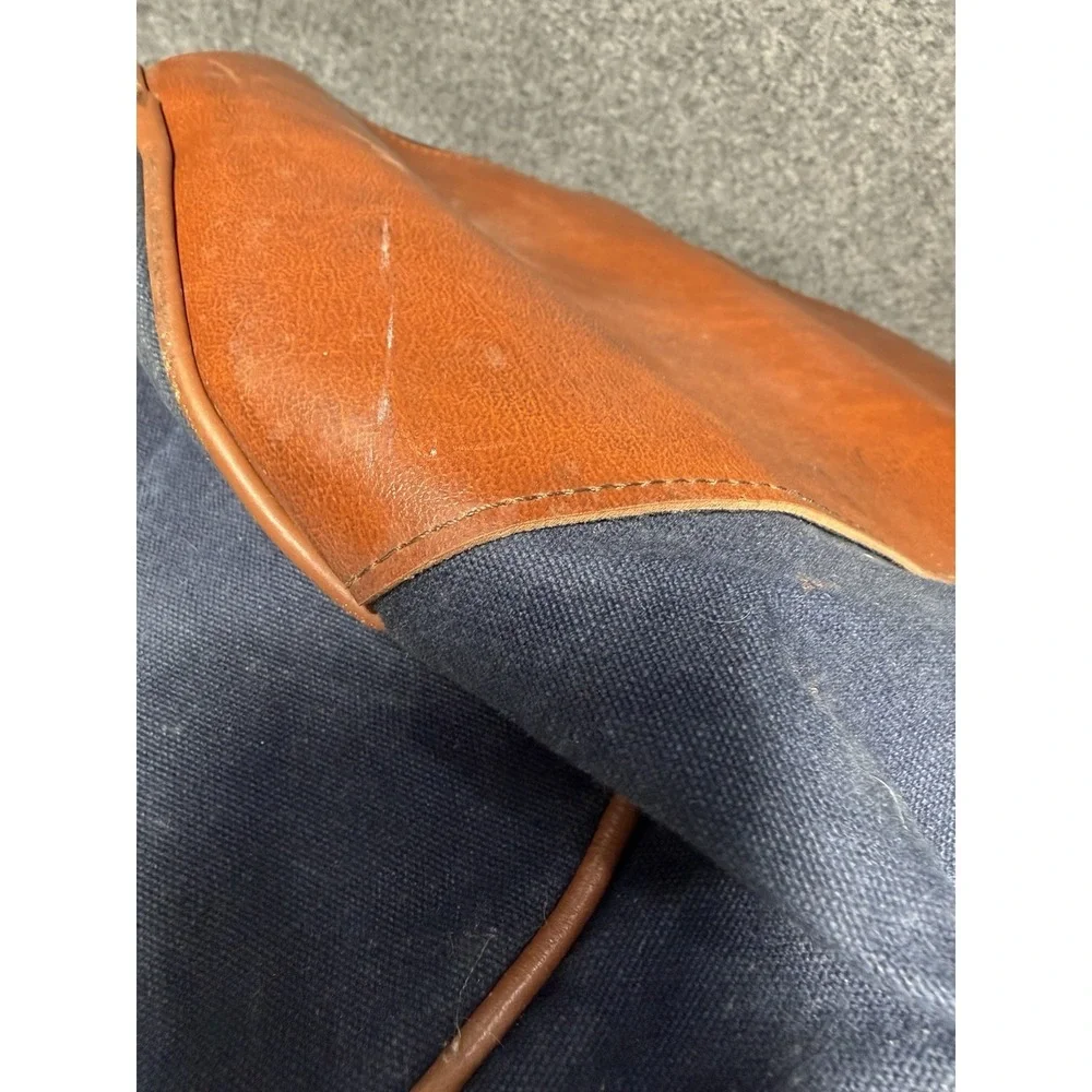LL Bean Vintage 80s‎ Blue Green Leather Handle Duffel Bag Zip Top Freeport Maine